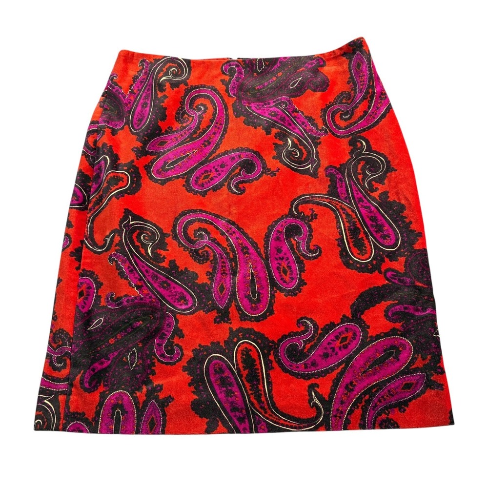 Talbots Petites Womens Skirt Multicolor Sz 4P Back Zip Velvet Paisley Slit Lined